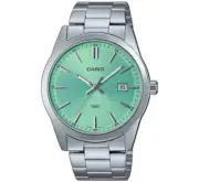 Casio MTP-VD03D-3A2UDF Men's Analog Watch – Green Dial, Stainless Steel Band, Da