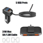 5-Port 5V/6.2A 31W USB Car Charger Cigarette Lighter Socket Charging Adapter c