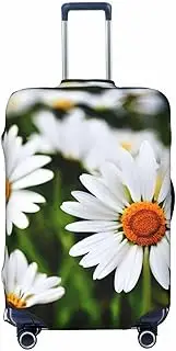 [CADREWY] White Daisy Flowers Print Travel Suitcase Cover Luggage Protector with Elastic Anti Scratch for Carry On, Black, Medium