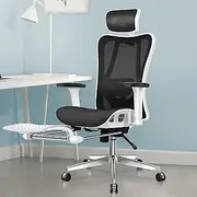 ALFORDSON Ergonomic Mesh Office Chair with 3D Armrest, Recline & Tilt Executive Study Chair with Adaptive Lumbar Support, Computer Gaming Desk Chair with Adjustable Headrest & Footrest, White Black