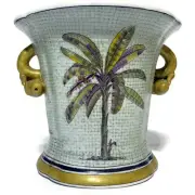 Raymond Waites Vase Palm Tree Tropical With Crest Hand Painted 7 Inches Tall
