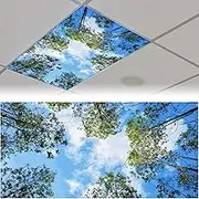FALE QTUOM 2 Pcs Sky Trees Magnetic Fluorescent Light Covers, Ceiling Light Covers Shade Panel Coverings for Office Classroom Home Drop Ceiling, 4 X 2 Feet, Blue