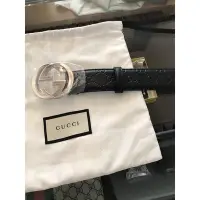 在飛比找Yahoo!奇摩拍賣優惠-Gucci 經典雙G銀色頭深藍、黑色壓紋皮帶現貨