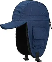 [Croogo] Men's Trapper Winter Hat Eskimo Hats Women Flat Bill Russian Ushanka Hat Trooper Aviator Cap with Windproof Waterproof, Wbp1-blue, One Size