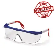 (2) Safety Glasses - Clear Lens w/ Red/White/Blue Frame - MS-97242
