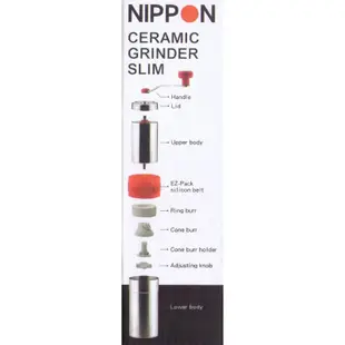 NIPPON SLIM 手搖式磨豆機 (30g) 不鏽鋼機身+陶瓷錐形磨刀【紅】