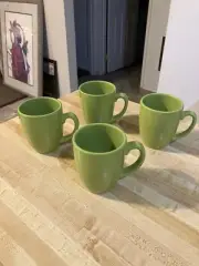 Set 4 Corelle Coordinates Lime Green Retro Stoneware Coffee Tea Mug Cup 4" 12oz