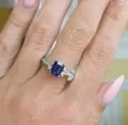 1.40 Ct Natural Baguette Blue Sapphire Proposal Diamond Ring14K solid white gold