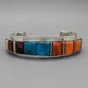 NAVAJO-MULTISTONE & STERLING BRACELET by HAROLD SMITH-NATIVE AMERICAN