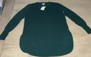 NWT J CREW MERCANTILE HUNTER GREEN HI LOW ROUND HEM SWEATER WOMEN XXS RV $74.50