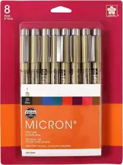 Sakura MICRON Pens 8 pc set .25 mm point fine line (01) #30068 PIGMA Color NEW!