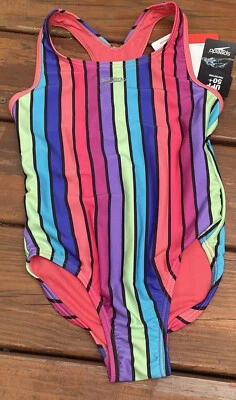 Speedo Women Swimsuit One Piece Swimsuit Multi-Colored Striped - 7 NWT