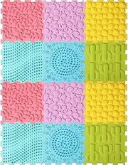 Shappy 12 Pcs Sensory Mats Massage Game Mats for Kids and Adult Sensory Tiles Orthopedic Massage Sensory Floor Mat Autistic Children Puzzle Carpet Sensory Room Items Indoor, Multicolor