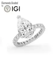 Pear Solitaire Labgrown Diamond Engagement Ring 18k White Gold 6.25 Ct F VVS2