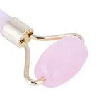 Natural Double Head Rose Quartz Jade Slimming Face Beauty Massage Roller (Gold)