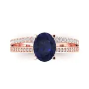 2.32 ct Oval Cut Sapphire Gemstone Solitaire with Accents Promise Ring Rose Gold