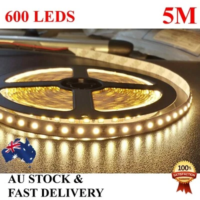 Warm White 12V 5M 2835 SMD 600 Leds LED Strip Lights Car Boat Caravan Cabinet