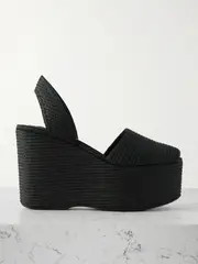 [Alaïa] Alaïa - Straw Slingback Platform Wedge Sandals - Black - IT39 IT 39 Black