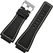 [ALMVIS] 33 * 24mm Convex End Italian Leather Watch Band Series BR01 BR03 Strap Watchband Bracelet Belt Ross Rubber Man Fit for Bell(Black Silver,Black Clasp)
