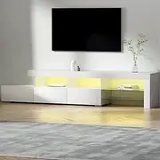 Artiss TV Unit Cabinet Entertainment Units, 215cm Length Stand Table Cabinets Storage Shelf Organiser Cupboard Home Living Room Bedroom Furniture, 16 Colour Lights High Gloss White