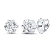 Macey Worldwide Jewelry 10K White Gold Diamond Flower Cluster Earrings 1/6 CT