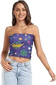 [GuoChe] Womens Tube Top Cute Mardi Gras Carnival Colorful Comfy Strapless Seamless Bra Camisole Top for Summer Sports