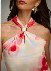 NWT Donna Karan New York Light Pink Halter w/ Floral Motif XL MSRP $89