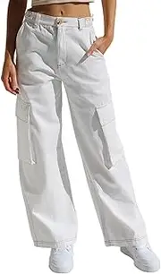 [Generic] Women Cargo Pants High Waist Baggy Stretchy Wide Leg Combat Pants Trousers