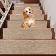 SUPPI 8"x30" Stair Runner Self Adhesive, 15PCS Stair Runner for Wooden Steps, Reusable Staircase Step Treads Indoor, Stair-Treads Non Slip, Residue Free Stair Carpet Mat for Kids and Dogs(Beige)