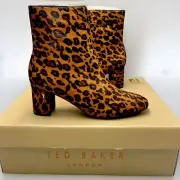TED BAKER Size 6 EU 39 Leopard Print Niomey Block Heel Ankle Boots New RRP: £175