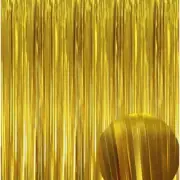 Shimmering Gold Party Backdrop - 3.2 ft x 9.8 ft Metallic Tinsel Fringe Curtain