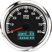 PMGMZPGPMA 3000/6000/8000 RPM Tachometer with Water Temperature Oil Pressure Gauge Engine Total Hours 3 in 1 Tacho Meter for Marine Boat Automobile Tachometer(8K RPM bs)