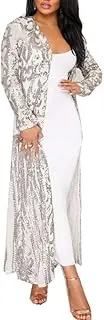 [vnytop] Women Totem Sequin Applique Long Sleeved Perspective Ankle Length Cardigan Cloak