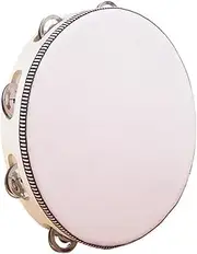 Held Percussion Wooden Tambourines for Adults Metal Jingles, Tamborine for Dance Accompaniment, Musical Enlightenment Hand Drum(Beige,10 inch)