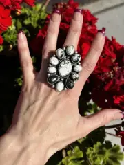 Large White Buffalo Turquoise Sterling Silver Navajo Handmade Women’s Ring