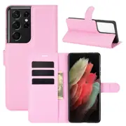For Samsung Galaxy S21 Ultra Case Lychee Folio PU Leather Wallet Cover, Pink