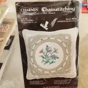 Charmin Ann Benson Chainstitching #35-68 Blue Floral Finished Size 10x10" Kit