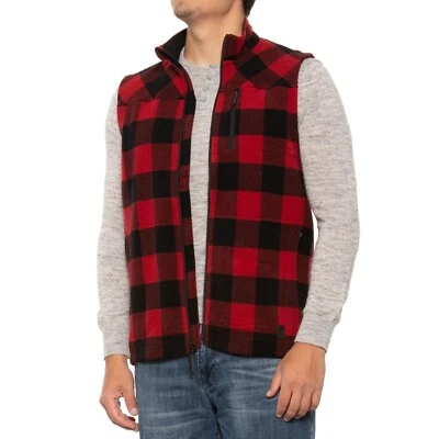 SMARTWOOL Black Red Check ANCHOR LINE Wool Full Zip VEST Jacket Mens MEDIUM NEW