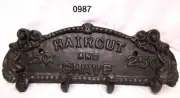 CAST IRON RUST FINISH HAIRCUT and SHAVE 25 cent COAT HOOK 12" Long - 723-0987