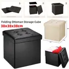 Folding Ottoman Storage Cube Footstool Stool Blanket Box Pouf Faux Leather 38cm