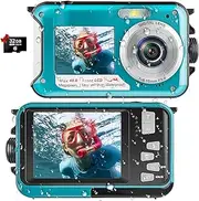 YISENCE Waterproof Digital Camera Underwater Camera Full HD 4K 48 MP Video Recorder Selfie Dual Screens with 32GB Card Waterproof for Snorkeling (DV806) - Black, Red