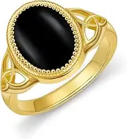 [SVODEA] Black Onyx Ring Sterling Silver Black and Gold Ring Black Onyx Jewelry Gifts for Women Girls