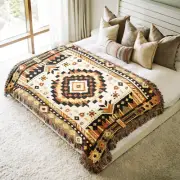 Cozy Southwestern Woven Blanket, Vintage Tribal Wall Tapestry Desert Aztec Decor