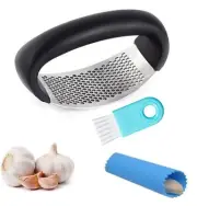 GARLIC PRESS ROCKER STAINLESS STEEL GARLIC CRUSHER CHOPPER MINCER WITH SILICONE