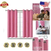 Stylish Pink Star Curtains for Kids - Energy Efficient Blackout Drapes, Set of 2