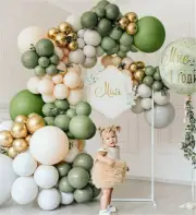 136Pcs Green White Balloon Arch Garland Kit Baby Shower Birthday Party Decor