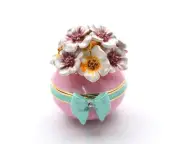 Decorative Flower Trinket Box with Ribbon. Hand Set Austrian Crystals & Enamel