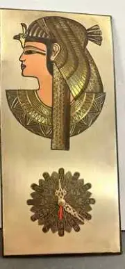 Vintage Unique Hand Made Brass and Wood Time Clock Egyptian Queen Cleopatra 13