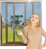 NeatiEase Adjustable DIY Magnetic Fly Screen Window Max 130x 150 cm, Full Frame Magnetic Strip Easy Installation Fits Any Size Smaller Insect Mesh Mosquito Bug Net for Windows (White Frame Black Net)