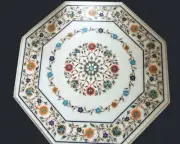 Octagon Marble Coffee Table Top Antique Design Inlay Work Patio Center Table